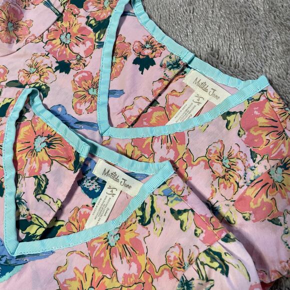Matilda Jane Twin Girls Dresses Size 4T Easter Birds Floral Pink Blue - Picture 5 of 10